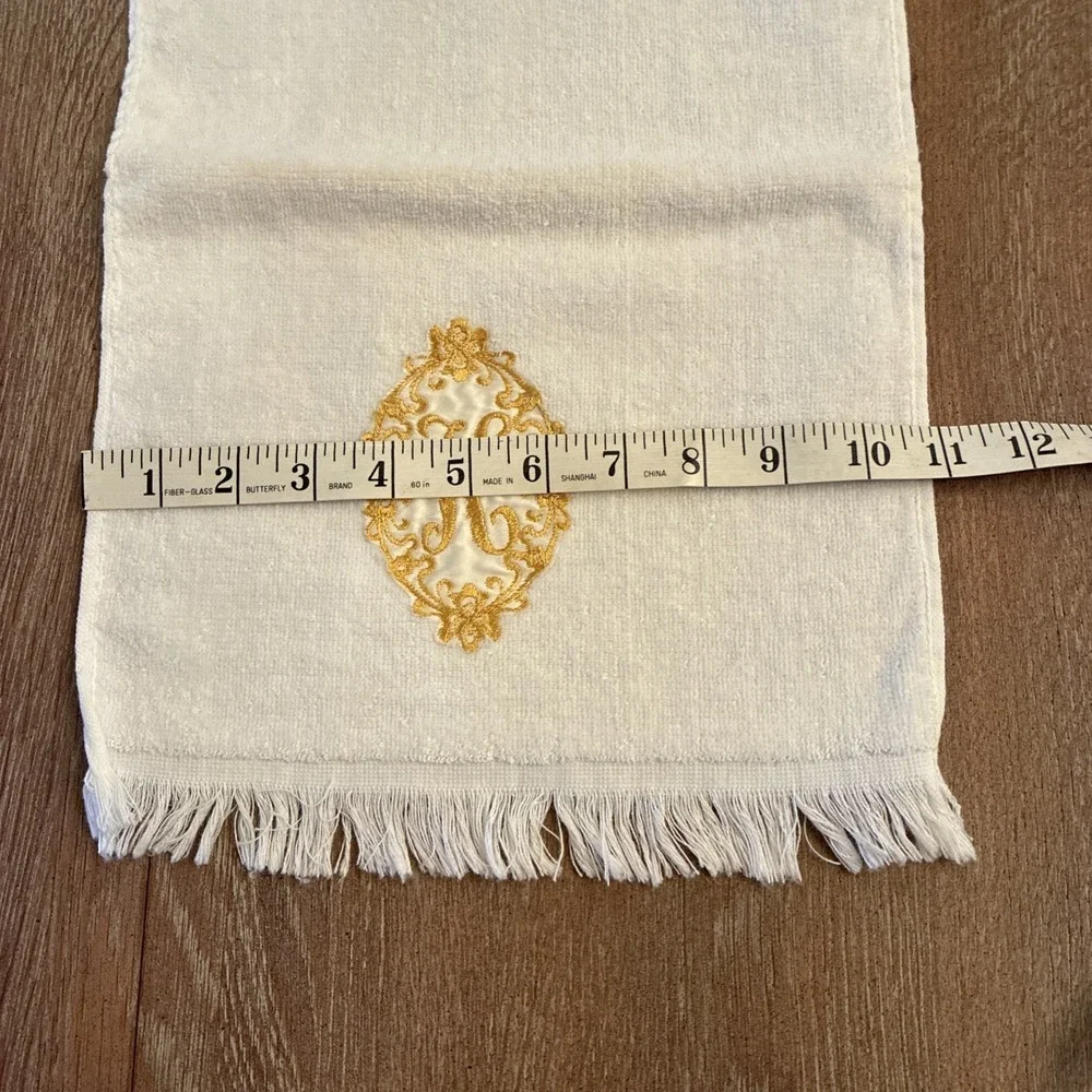 VTG Cannon Monogrammed Initial K Finger Tip Towel Lot Of 3 White With Gold